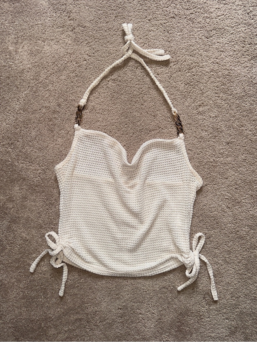 SHEIN Cream Knit Halter Camisole with Tie Details